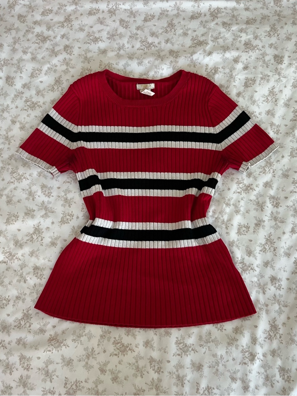 70s style Red, black, white striped top